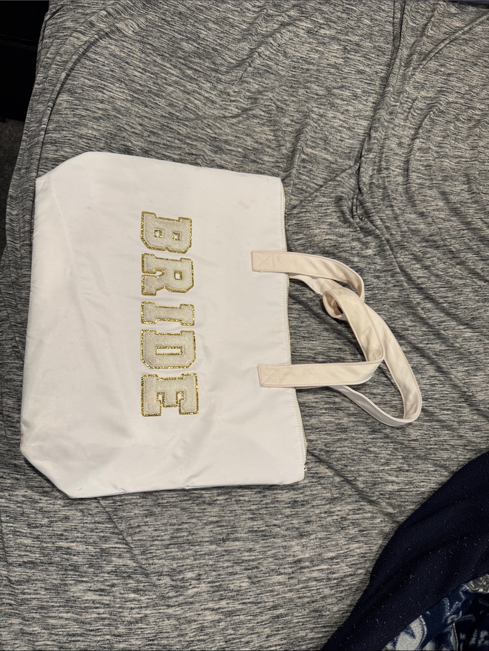 Bride White Tote Bag with Gold Lettering - Bridal Tote